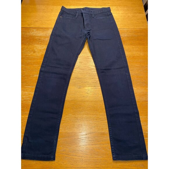 Mens Slim Fit Dark Blue Denim Jeans With Button Fly Closure & Back Pockets - Picture 1 of 4